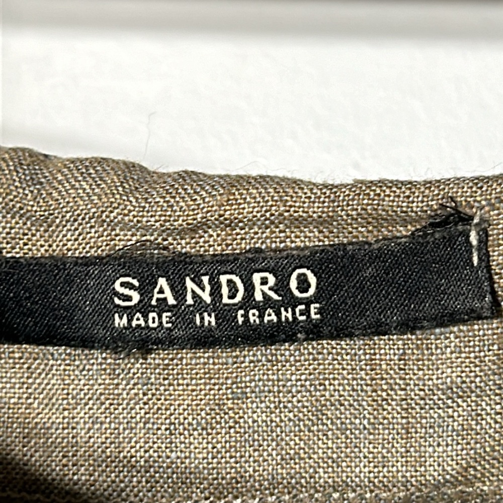 Sandro Asymmetrical Linen Blend Skirt in Olive-Tan - Picture 6 of 7